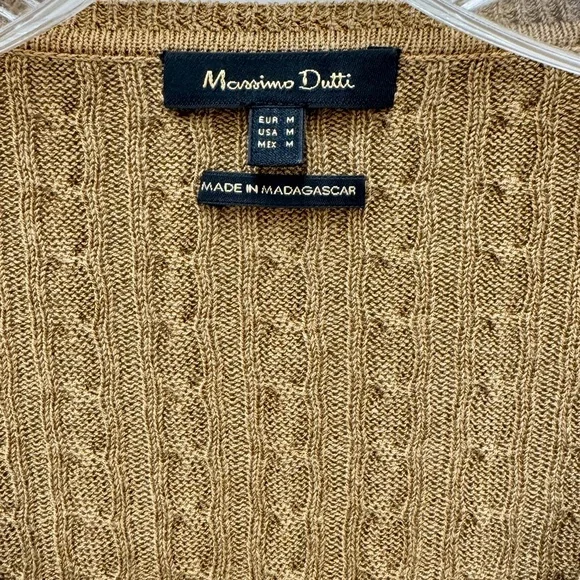 Massimo Dutti V-Neck Cable Knit Sweater - Brown - Picture 3 of 4